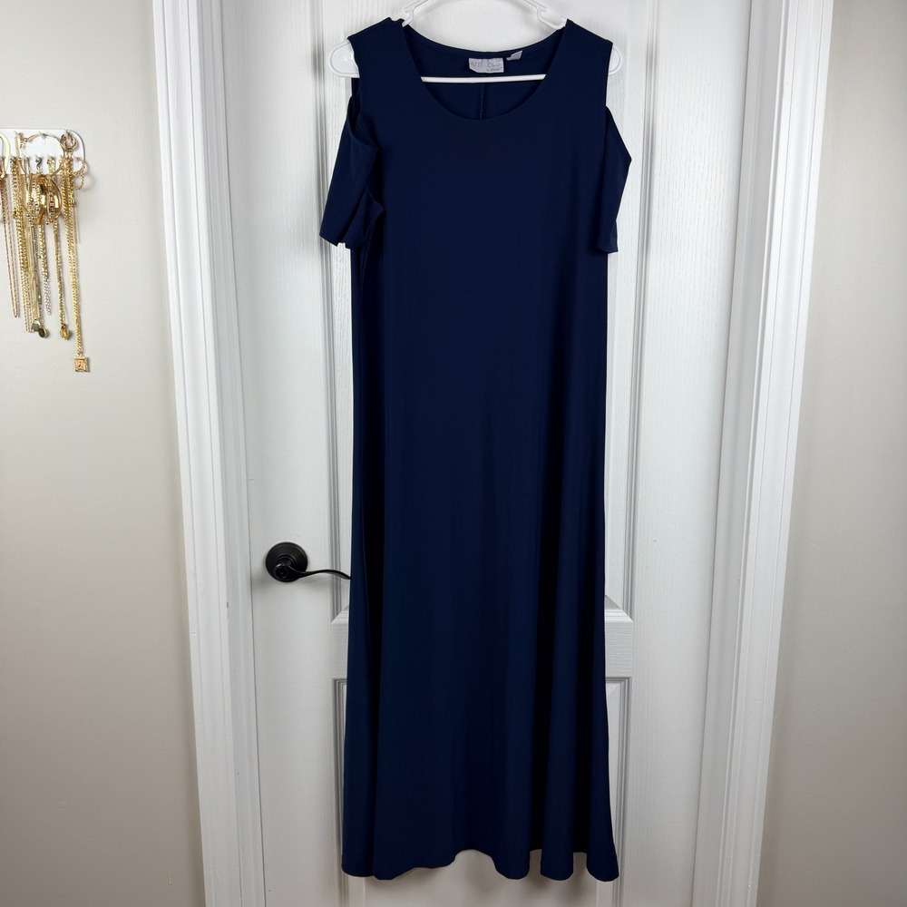 Attitudes by Renee Navy Blue Women's M Medium Cold Shoulder Maxi Dress Petite